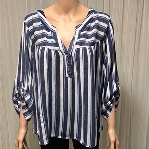 Adrienne Vittadini Blue and White Striped Top